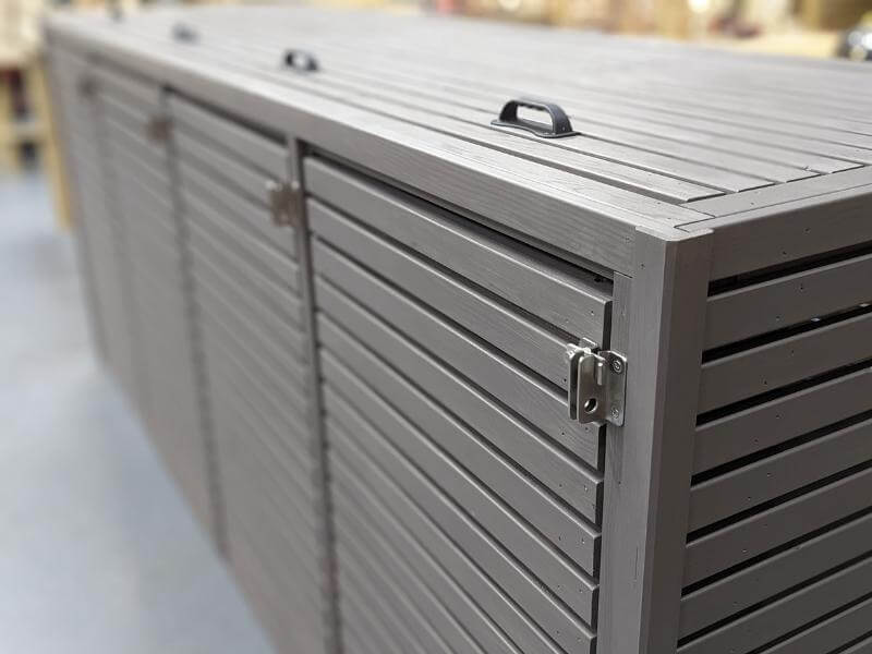 This Siberian Larch bin store has been stained grey using our Steel Grey exterior oil.