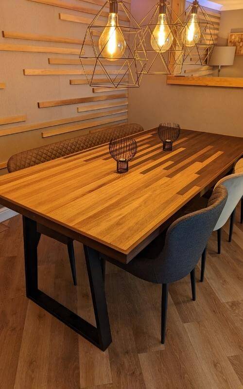 Our 44mm Iroko and Cambia slats have been used to create a stunning pattern.