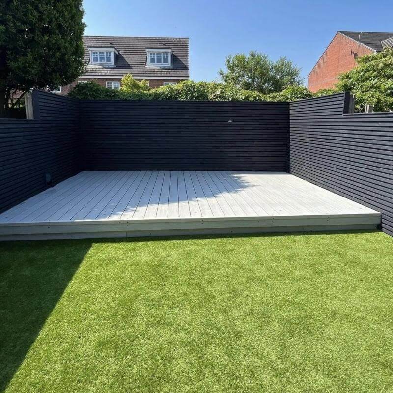 This project uses stained grey pressure treated fence panels.