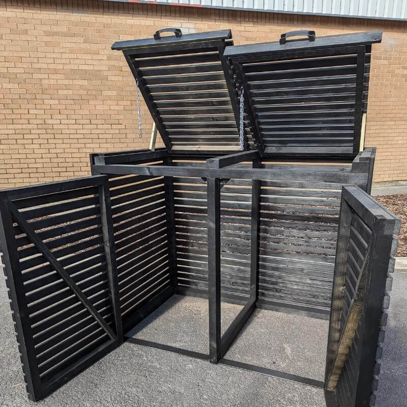 This double bin store has been stained using the black Cuprinol Garden Shades treatment.