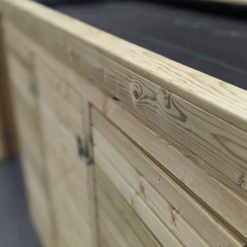 The roof of the storage feature boasts a planter, allowing customers to add flowers and other plants.